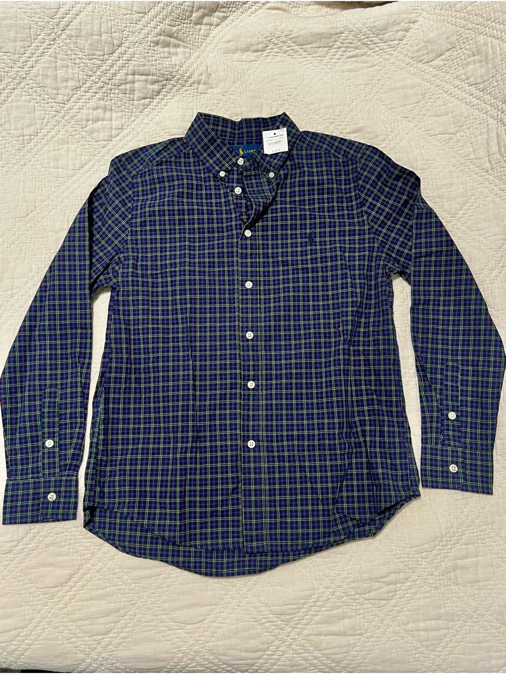 Ralph Lauren Navy and Green Plaid Button-Down Shirt